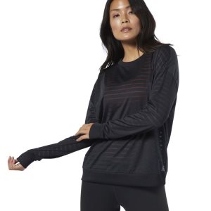 Reebok Studio Mesh Long Sleeve T Shirt Damen - Schwarz - DE 795-BYC